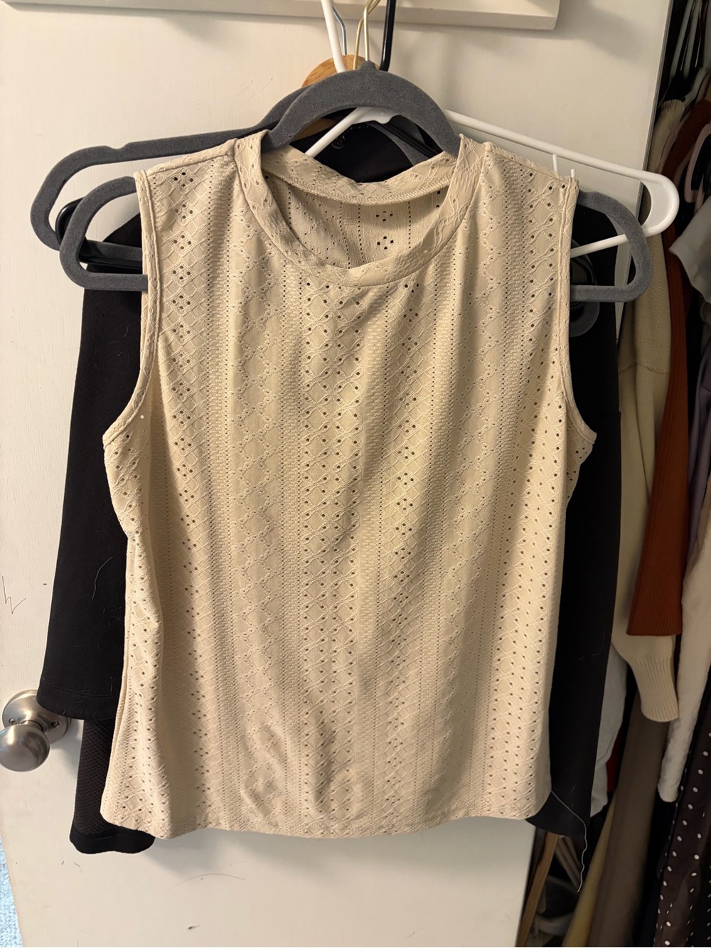 Sleeveless Eyelet Tank Top in Beige